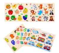 Purpledi 5 pcs Puzzles de Madera de Animales, Número, Juguetes Educativos Montessori, Infantil, para Bebes, Niños 1 2 3 4 año