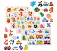Purpledi 5 pcs Puzzles de Madera de Animales, Número, Juguetes Educativos Montessori, Infantil, para Bebes, Niños 1 2 3 4 año (A)