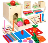 Purpledi 6 En 1 Juguetes Educativos Montessori de Madera1 2 3 años,Juegos Educativos de Bolas Colores Zanahorias Monedas,Juguete de Clasificación de Madera, Regalo Cumpleaños Navidad para Niños Niñas
