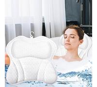 Purpledi Almohadas para Bañera，Almohada de Baño,Cojín de Bañocon 6 Ventosas Antideslizantes Tecnología 4D Air Mesh Cuello, la Espalda,para SPA en Casa Bañera de Hidromasaje (Blanco)
