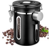 Purpledi Bote para Café, Bote de café de acero inoxidable, 1.8L Tarro de café hermético, Bote café hermetico con Cuchara, para Cafe Grano o Cafe molido etc-Negro