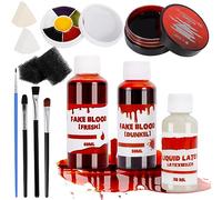Purpledi Halloween Kit de Sangre Falsa, Maquillaje Professionale de Sangre Artificial Realista, Sangre Fresca + Sangre Vieja + Látex + Crema de Plasma, para Halloween Cicatriz Herida Vampiro Zombie