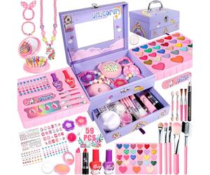 Purpledi Kit de Maquillaje Niñas- 59 PCS Lavable de Maquillaje, Juego de Maquillaje, Regalo de Princesa para Niñas, Juguete de Maquillajepara cumpleaños 3 4 5 6 7 8 9 10 Años, P-CAIZHUANGWANJU92