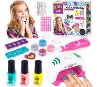 Purpledi Kit Pintauñas, Lavable Maquillaje Infantil para Arte de Las Uñas, con purpurina y secador, Manicura Niñas 5 - 10 Años Regalos