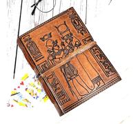 Purpledip Diario de cuero 'Cleopatra & Caesar': Diario de diseño egipcio vintage, cuaderno de 7 x 5 pulgadas, 200 hojas sin rayas (12581)