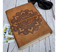 Purpledip Diario de cuero 'Flor de la vida': Diario de diseño espiritual vintage (12585)