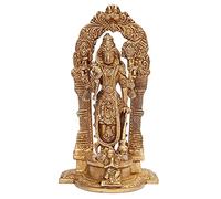 Purpledip Latón ídolo Señor Vishnu y su monte Garuda: escultura coleccionable en arco mandap (12339)