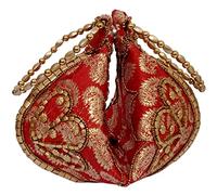 Purpledip Potli - Bolso de mano para mujer con hilo dorado intrincado y bordado de lentejuelas, Pirámide roja, Medium