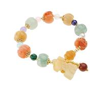 PURPLELILY Abalorio de seda dorada con cuentas de calabaza de jade para mujer, pulsera de la suerte, talla única, como se describe