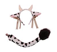 PURPLELILY Conjunto de disfraz de felpa con orejas de vaca, diadema y orejas de vaca, disfraz de Halloween, cosplay, accesorios de fiesta, diadema para cosplay, 27x18 cm