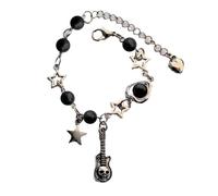 PURPLELILY Elegante cadena de muñeca con cuentas de corazón y estrella, diseño de guitarra, para amantes de la música y creadores de tendencias, joyería para amantes de la música y creadores de