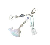 PURPLELILY Lindo llavero con cuentas de delfín, soporte único de acrílico y aleación con textura para mujeres jóvenes elegantes, llavero de viaje para fiestas, blanco, Talla única