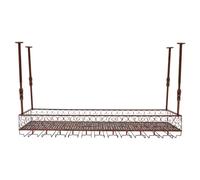 PurpleMinder Botellero ajustable de metal montado en el techo hasta 50 kg | 120 x 25 x 10 cm hasta 36 vasos y 24 vinos 2,35 - 2,55 m de altura de la habitación, estante de techo, estante para vino