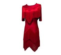 purpleq Falda de Baile de salón con Flecos para Mujeres, Tango, Salsa, Rumba, vals, cha cha, Falda de práctica, Vestido de Entrenamiento Latino,Rojo,L