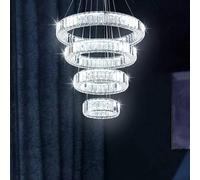 purpleq LED Moderna Araña De Techo De Cristal Ajustable Anillo De Acero Inoxidable Luz Colgante Tricolor Ajustable