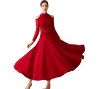 purpleq Vestido de Baile de salón para Mujer Profesional de Vals Moderno, Tango, Social, Trajes de Competencia, Latin, Falda de Flamenco,Rojo,3XL