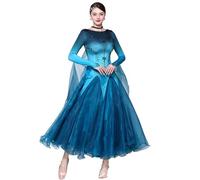 purpleq Vestido de Baile Estándar Nacional - Vestido de Espectáculo Walzer Moderno, Traje de Salón con Falda Larga de Tul y Gran Vuelo,Azul,XXL
