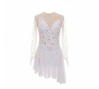 purpleq Vestido de Patinaje Artístico Blanco, Leotardo con Encaje y Pedrería, Traje Elegante Profesional para Competencias de Patinaje sobre Hielo, Danza y Presentaciones