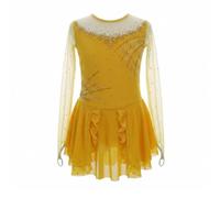 purpleq Vestido de Patinaje Artístico, Leotardo Amarillo con Pedrería Hecha a Mano, Traje Profesional para Competencias de Patinaje sobre Hielo, Danza y Presentaciones para Mujer y Niña