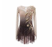 purpleq Vestido de Patinaje Artístico, Leotardo con Bordado de Hoja de Oro y Pedrería Hecha a Mano, Traje Profesional para Competencias de Patinaje sobre Hielo, Danza y Presentaciones