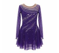 purpleq Vestido de Patinaje Artístico, Leotardo Morado con Pedrería Hecha a Mano, Traje Profesional para Competencias de Patinaje sobre Hielo, Danza y Presentaciones para Mujer y Niña