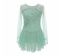 purpleq Vestido de Patinaje Artístico, Leotardo Verde Menta con Encaje y Pedrería Hecha a Mano, Traje Profesional para Competencias de Patinaje sobre Hielo, Danza y Presentaciones
