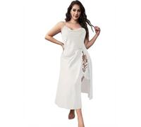 purpleq Vestido Satén Tallas Grandes Mujer Abertura Alta Encaje Fiesta Midi