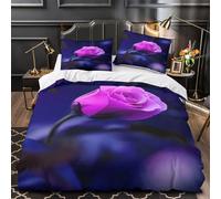 PurpleRoseBloom 3D Impresión Edredón funda 3pz Microfibra antidesvanecimiento Estilo de arte natural Funda de edredón 2 fundas antimanchas Decoración habitación adolescentes Super king（260x220cm）