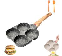 Purposean Frying Pan, Purposean Non-stick Egg Frying Pan, 4 Holes Skillet with Handle, Multifunctional Wooden Handle Medical Stone, For Various Stove & Induction Cookwares (Black)