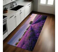 Púrpura Alfombra 40 x 120 cm Campos de Flores y Lavanda Antideslizante Lavable en Lavadora, Tapis Moderno de Pelo Corto para Cocina, Comedor y Habitación