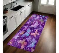Púrpura Alfombra de Cocina 50 x 80 cm Cielo Estrellado, Estrellas, Mariposas Antideslizante y Lavable, Camino Multiusos Resistente al Desgaste, Antimanchas, Ideal para Bajo Fregadero y Fogones