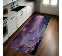 Púrpura Alfombra de Cocina 50 x 80 cm Planeta Cielo Estrellado montaña Nevada Antideslizante y Lavable, Camino Multiusos Resistente al Desgaste, Antimanchas, Ideal para Bajo Fregadero y Fogones