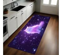 Púrpura Alfombra de Cocina 60 x 180 cm Animales, Gatos y el Cielo Estrellado Antideslizante y Lavable, Camino Multiusos Resistente al Desgaste, Antimanchas, Ideal para Bajo Fregadero y Fogones