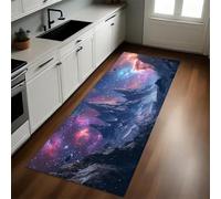Púrpura Alfombra de Cocina 60 x 180 cm Montañas, Cielo Estrellado, Planeta Antideslizante y Lavable, Camino Multiusos Resistente al Desgaste, Antimanchas, Ideal para Bajo Fregadero y Fogones