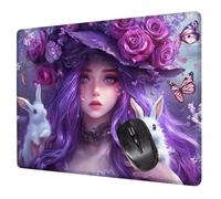 Púrpura Alfombrilla Raton Gaming 420x350x3mm, Alfombrilla Escritorio Conejo Mouse Pad con Base Goma Antideslizante, con Bordes cosidos, Superficie Impermeable, para Oficina Portátil Tapete Rato H0-542