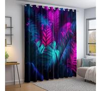 Púrpura Azul Cortinas Opacas térmicas 2 Piezas 140An×260Al cm, Fantasía Hojas Tropicales Textura Estampadas, para Invierno y Verano, bloquean Calor y frío, Ideales para Dormitorio y salón