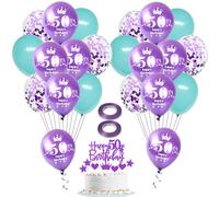 púrpura azul Globo 50 años cumpleaños mujer decoración 22 piezas Happy 50th Birthday látex globo 50 años cumpleaños decoración 50 años mujer decoración de la torta 50 años cumpleaños mujer morado