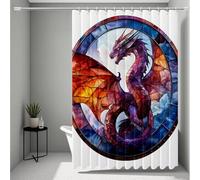 PúRpura Cortina de Ducha 120X200cm, Impermeable Cortina Ducha DragóN Cortinas de Baño Poliester Lavable Cortinas Baño con 12 Anillas Dobladillo Ponderado para Familia, Hotel, Bañera, Regalo -ly25072IO