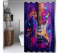 PúRpura Cortina Ducha 100X180cm, Cortina de Ducha Guitarra Cortinas de Baño Poliester Lavable con 12 Anillas, Dobladillo Ponderado Shower Curtain para Familia, Bañeras y Cuartos de Baño -ly2507227