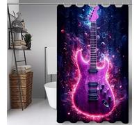 PúRpura Cortina Ducha 200x240cm, Cortina de Ducha Guitarra Cortinas de Baño Poliester Lavable con 12 Anillas, Dobladillo Ponderado Shower Curtain para Familia, Bañeras y Cuartos de Baño -ly25072E0