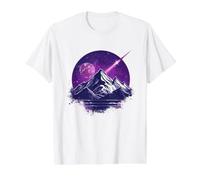 Púrpura Cosmic Mountain Rockets Artscape Camiseta gráfica económica, Hombre, Blanco, XL