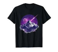 Púrpura Cosmic Mountain Rockets Artscape Camiseta gráfica económica, Hombre, Negro, XL