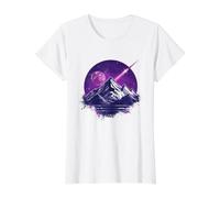 Púrpura Cosmic Mountain Rockets Artscape Camiseta gráfica económica, Mujer, Blanco, S