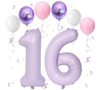 Púrpura crema Número 16 Globos, 40 Pulgadas Papel Aluminio Grande Número 1 y 6 Globos, Globos de Helio número 61, Globos de Cumpleaños 16 Para Hombres Mujeres Fiesta Aniversario (Nummer 16/61)