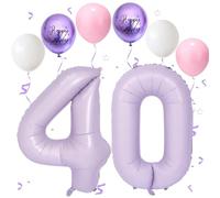 Púrpura crema Número 40 Globos, 40 Pulgadas Papel Aluminio Grande Número 0 y 4 Globos, Globos de Helio número 40, Globos de Cumpleaños 40 Para Hombres Mujeres Fiesta Aniversario (Nummer 40)