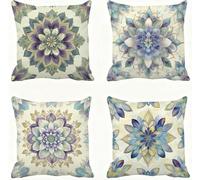 PúRpura Funda Almohada 40x40 Mandala Funda Cojin 40x40 Cojines Sofa Lino Fundas Almohadas Cuadrada Fundas Cojines Juego 4 Protector Almohada Cervicales y Cuello Pillows, para Jardin Dormitorio E - 836