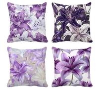Púrpura Funda Cojin 80X80 Flor Fundas Cojines Exterior Suave Cuadrado Cushion Covers Lavables con Cremallera Invisible para Salon Sofa Primavera Verano Patio Jardín Cushion Covers Juego de 4 21U-W