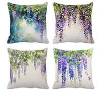 Púrpura Fundas Cojines 45X45 Juego de 4 Cojines Exterior Suave Cuadrado Lavables Funda Cojin Lavanda Patrón con Cremallera Invisible para Decoracion Hogar Salon Sofá Jardín Patio Cushion Cover U21-V