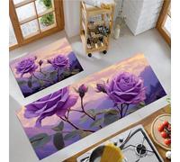 Púrpura Juego de 2 Tapetes de Cocina, Cielo De La Montaña Rosa Alfombrillas Estilo De Pintura Realista, Tapetes Antideslizantes Lavables de Goma, Accesorios Decorativos de Cocina - 50x80+50x150cm