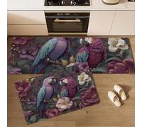 Púrpura Juego de 2 Tapetes de Cocina, Flor De Loro Alfombrillas Exótico, Tapetes Antideslizantes Lavables de Goma, Accesorios Decorativos de Cocina - 50x80+50x150cm